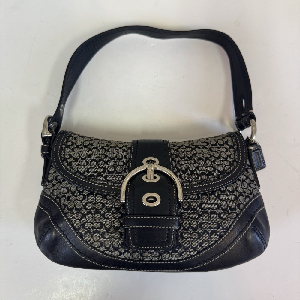 Y2K Coach Soho Signature C Buckle Canvas Leather Shoulder Bag F10925 Black - Picture 3 of 15
